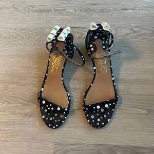 Salvatore Ferragamo - Edgardo Osorio Connie suede polka dot sandals, size 8.